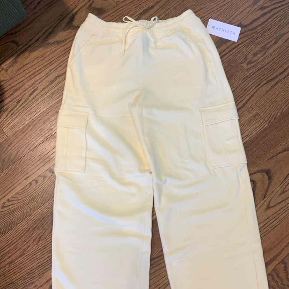 Athleta easy fleece straight cargo pant butter yellow